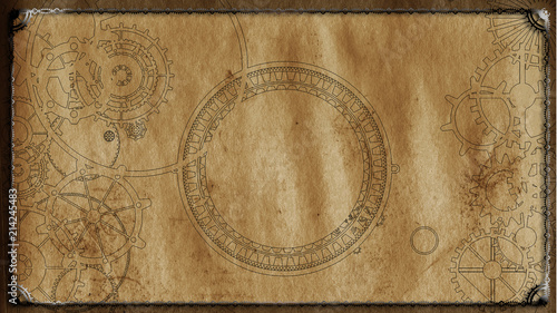Steampunk vintage frame, banner background, menu, cogs, gears on grunge canvas paper