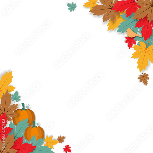 Autumn background with paper art design vector and illustration