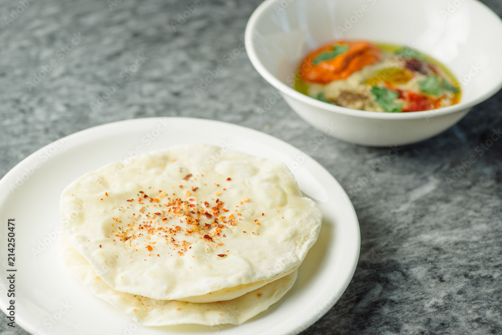 hummus with baked peppers and tortillas hummus with baked peppers and tortillas