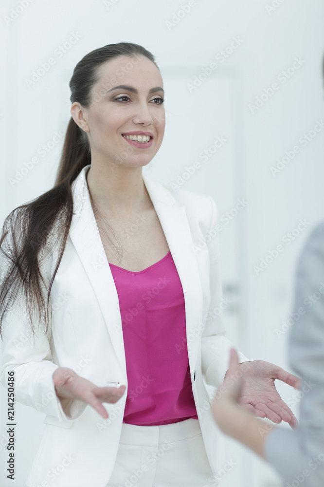 experienced female Manager talking to a customer experienced female Manager talking to a customer