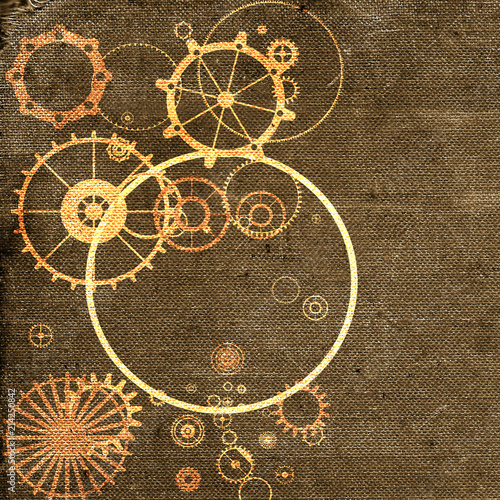 Vintage steampunk background, cogs and gears on grunge old canvas paper © magerram
