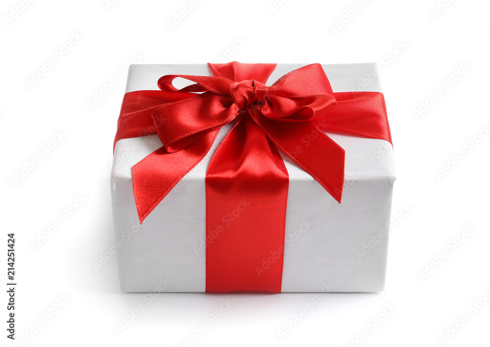 Beautifully wrapped gift box on white background Beautifully wrapped gift box on white background