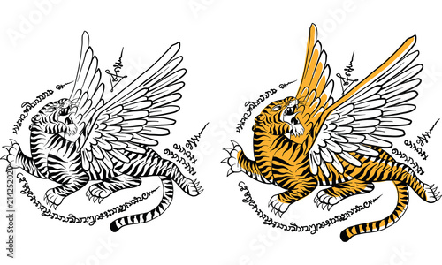 Thai traditional tattoo,  tiger tattoo vector