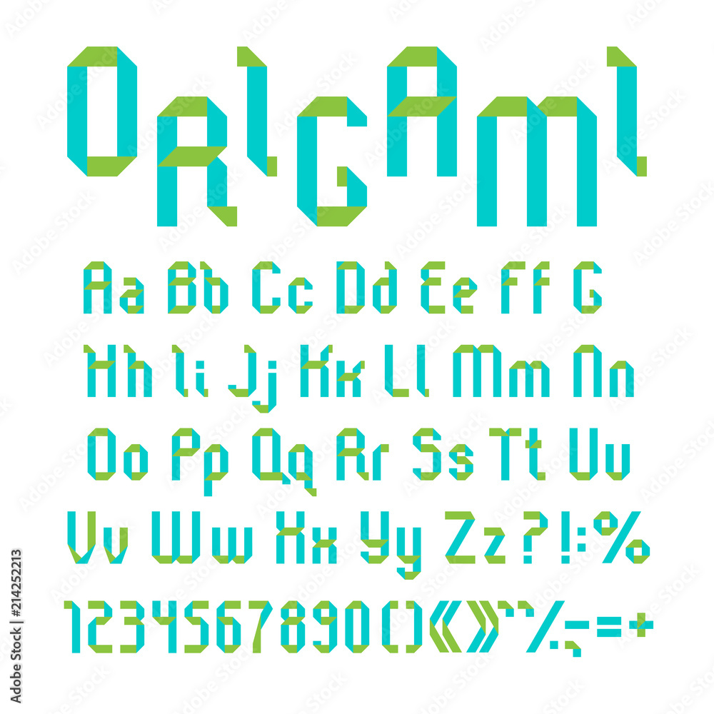 Paper origami vector alphabet, sans serif letters