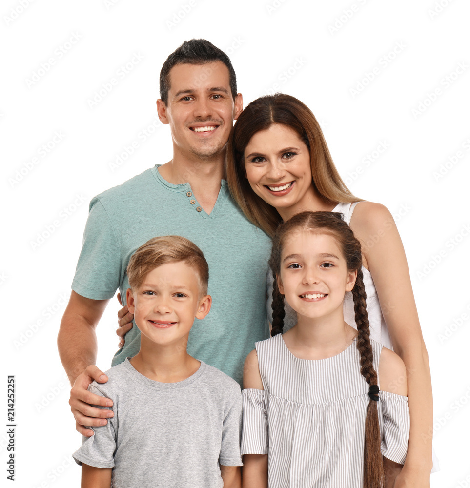 Happy family with children on white background Happy family with children on white background
