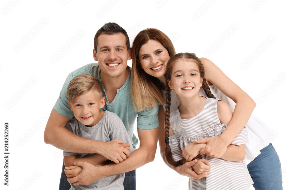 Happy family with children on white background Happy family with children on white background