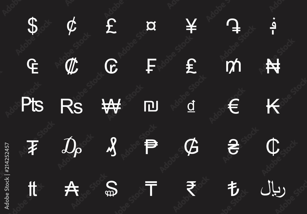 Set of currency symbols Set of currency symbols