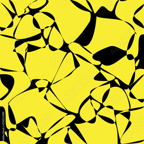 Abstract random shapes black and yellow seamless repeating pattern. photo