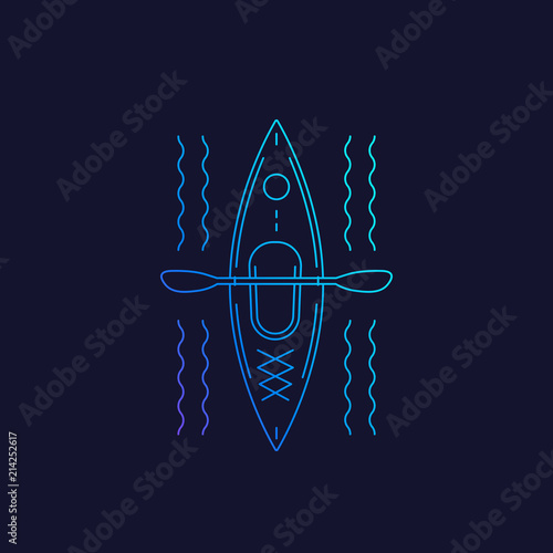 kayak top view, linear vector illustration