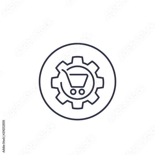 order processing, shopping cart and cogwheel line vector icon