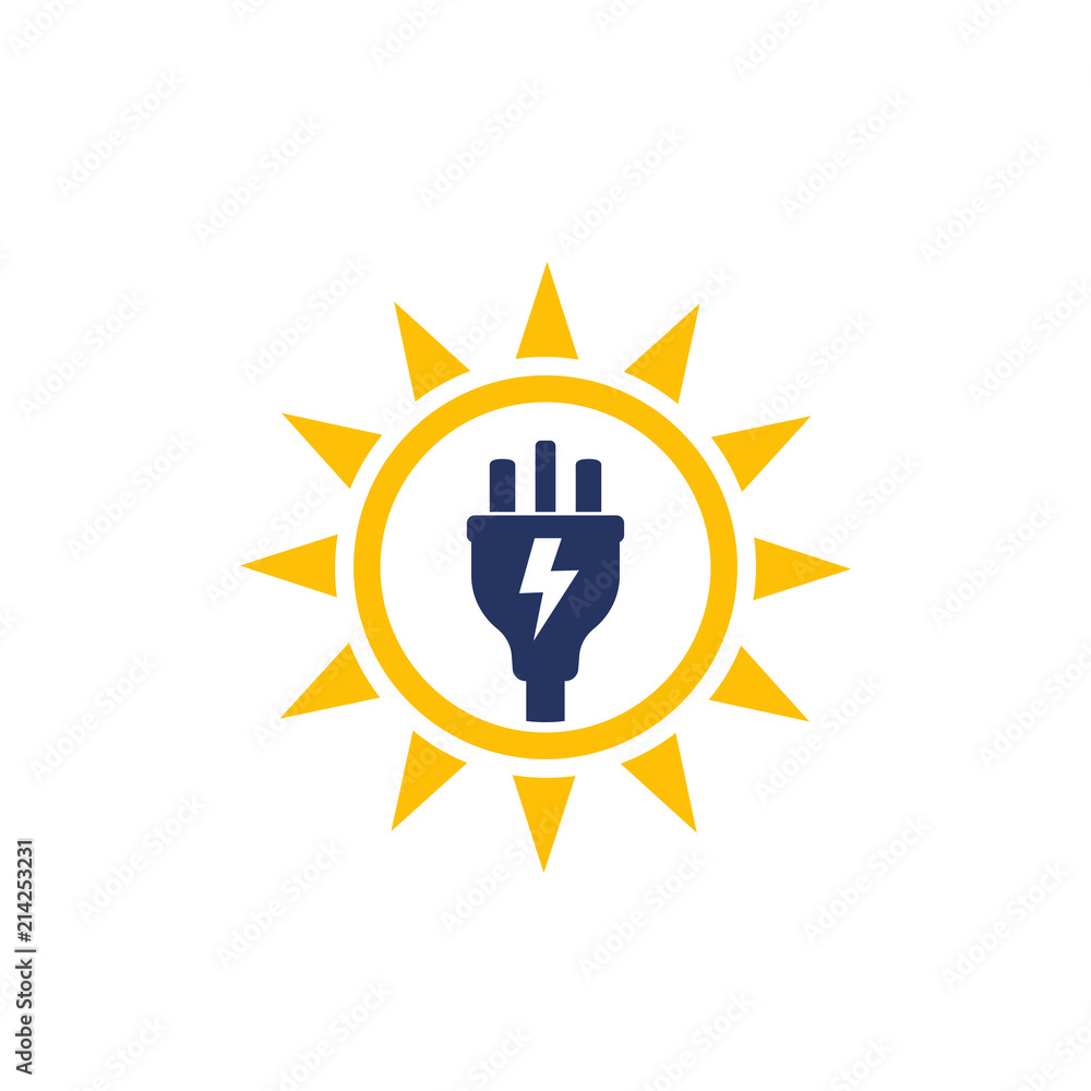 Solar energy, sun and electric plug, vector logo icon