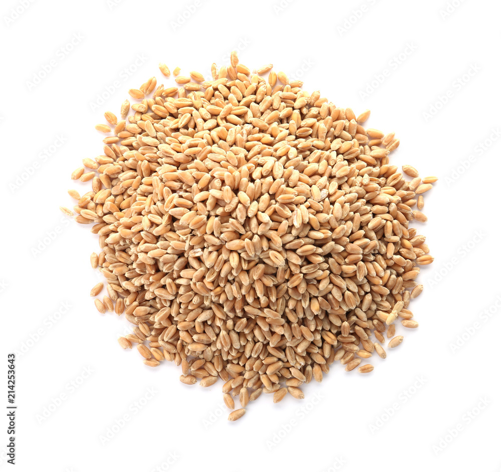 Raw wheat on white background. Healthy grains and cereals Raw wheat on white background. Healthy grains and cereals