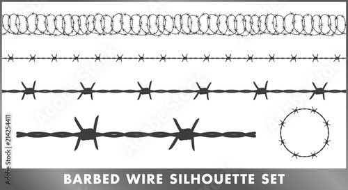 Barbed wire fence vector illustration set	