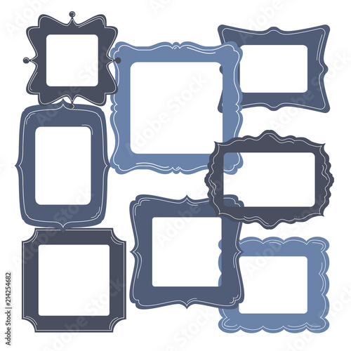 Set of empty vector monochrome frames, vintage cartoon style with modern accents.