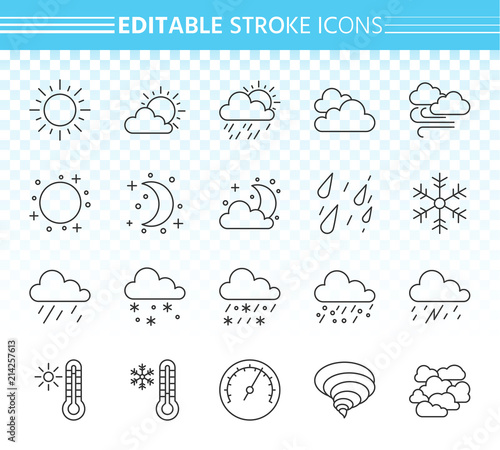 Weather simple black line icons vector set