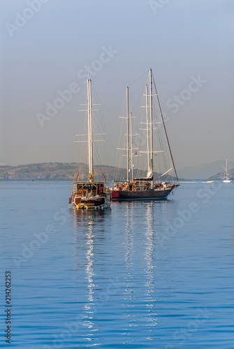 Bodrum, Turkey, 25 October 2010: Gulet Wooden Sailboats at Cove of Kumbahce