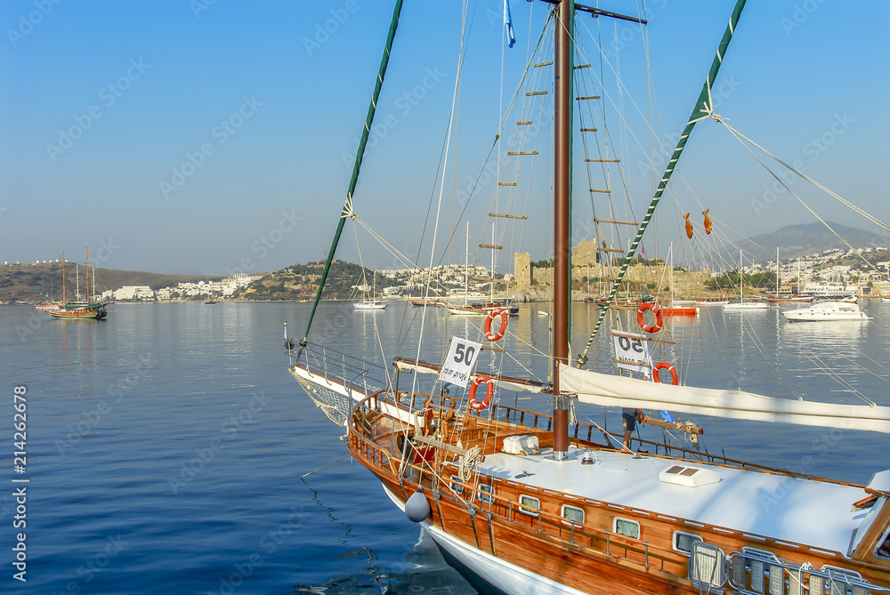 Bodrum, Turkey, 25 October 2010: Gulet Wooden Sailboats at Cove of Kumbahce