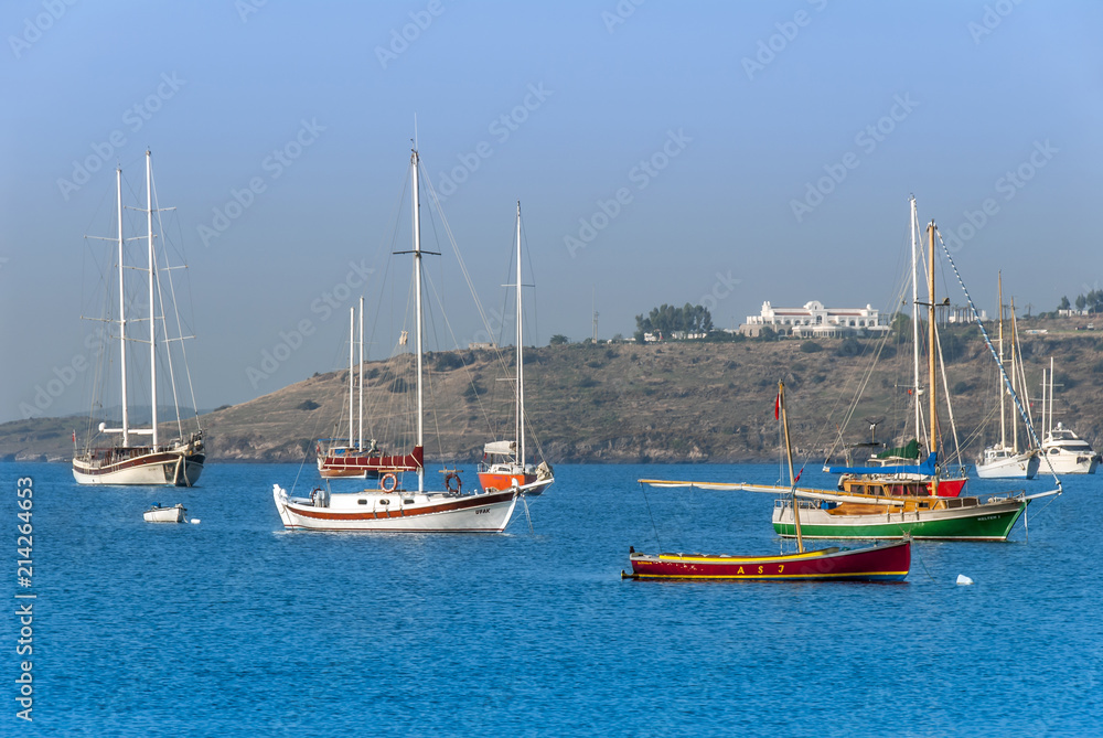 Bodrum, Turkey, 25 October 2010: Gulet Wooden Sailboats at Cove of Bardakci