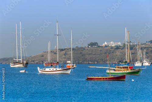 Bodrum, Turkey, 25 October 2010: Gulet Wooden Sailboats at Cove of Bardakci
