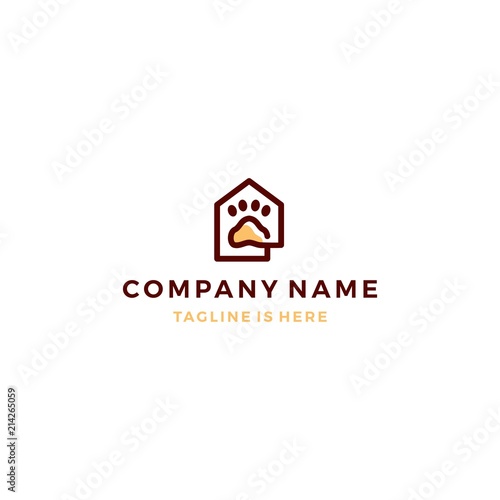 outline monoline home house paw icon logo template vector illustration