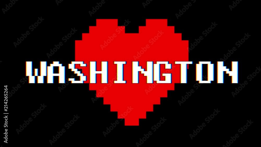 pixel heart WASHINGTON word text glitch interference screen seamless loop animation background new dynamic retro vintage joyful colorful video footage pixel heart WASHINGTON word text glitch interference screen seamless loop animation background new dynamic retro vintage joyful colorful video footage