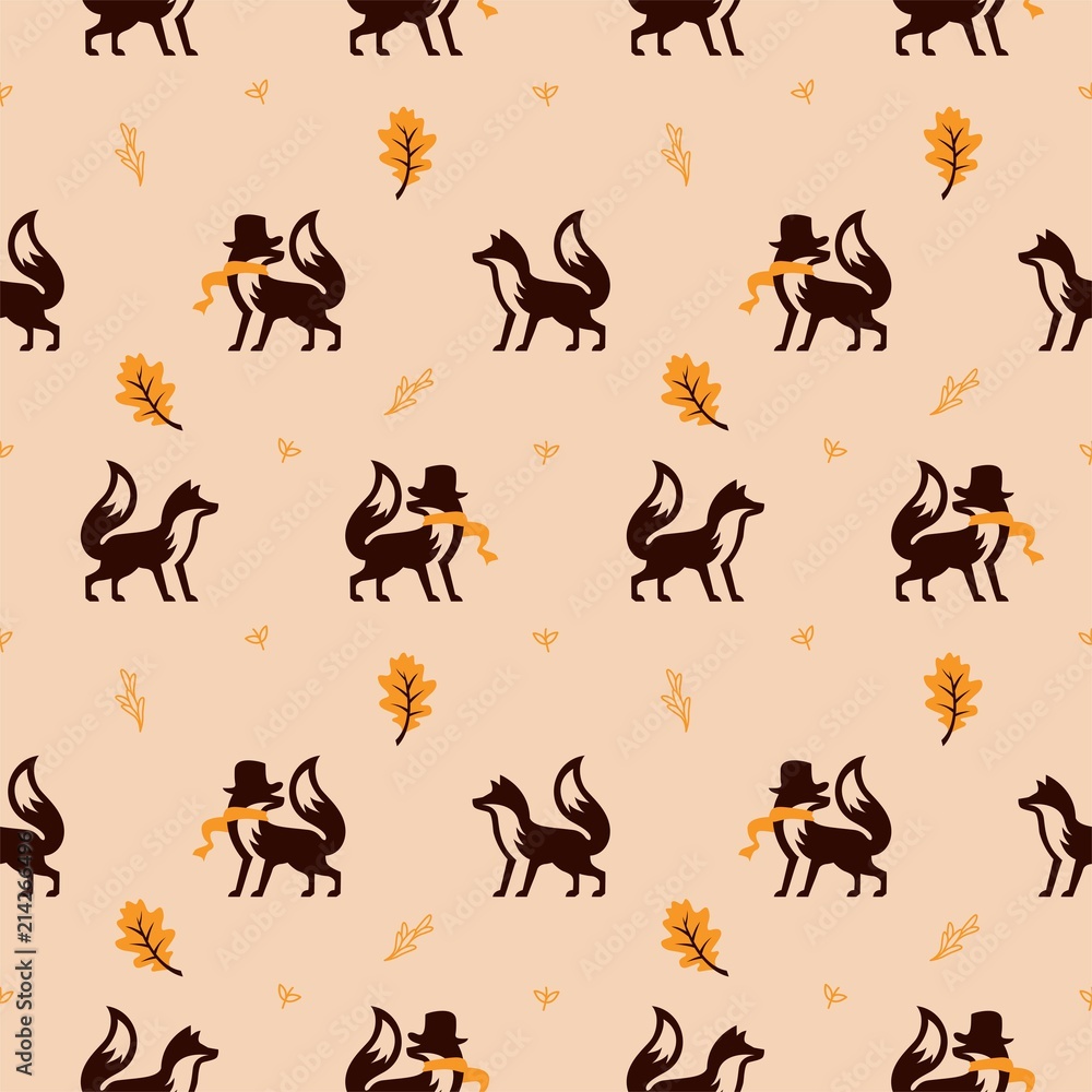 fox seamless pattern using scarf and autumn leaf background