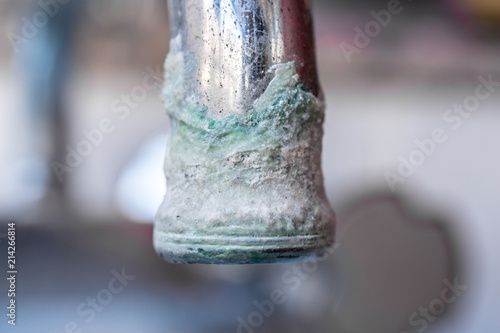 faucet with lime deposit calcified detail, Calcification of a faucet in closeup