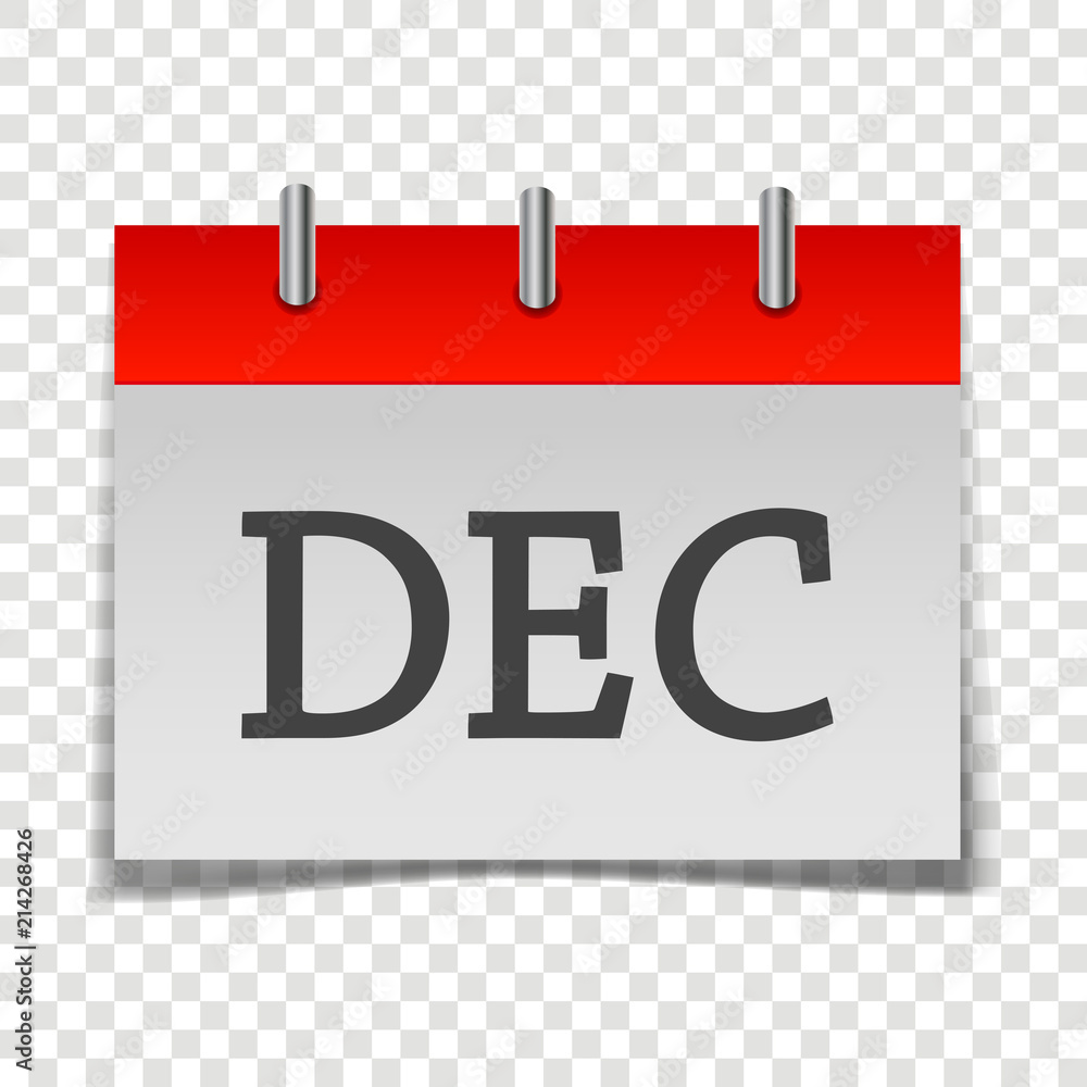 Calendar month December icon on gray and red color on transparent background Calendar month December icon on gray and red color on transparent background