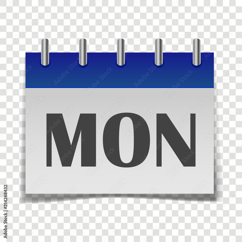 Calendar day of the week Monday. Vector illustration done in gray and blue colors on a transparent background. Layers grouped for easy editing illustration. For your design. Calendar day of the week Monday. Vector illustration done in gray and blue colors on a transparent background. Layers grouped for easy editing illustration. For your design.