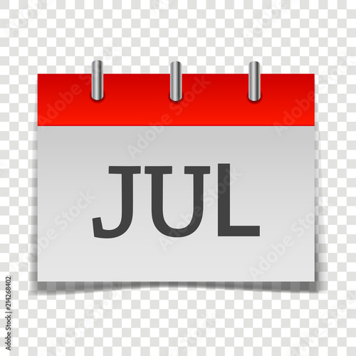  Calendar month July icon on gray and red color on transparent background