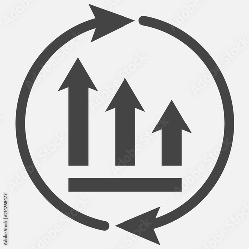 The graph of the decline with the arrows in a circle. Vector business icon schedule.