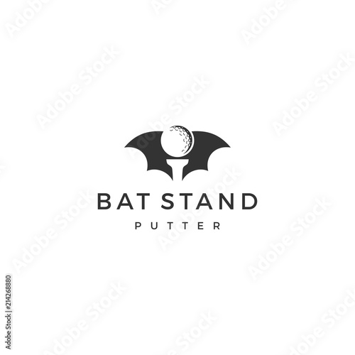 bat stand putter golf ball negative space logo template vector illustration