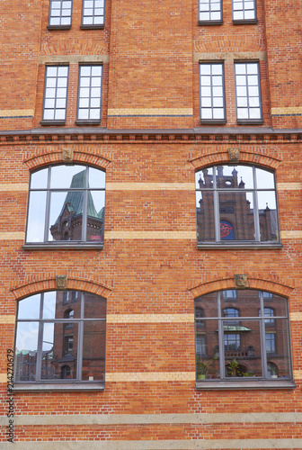 Old brick house windows in Hamburg