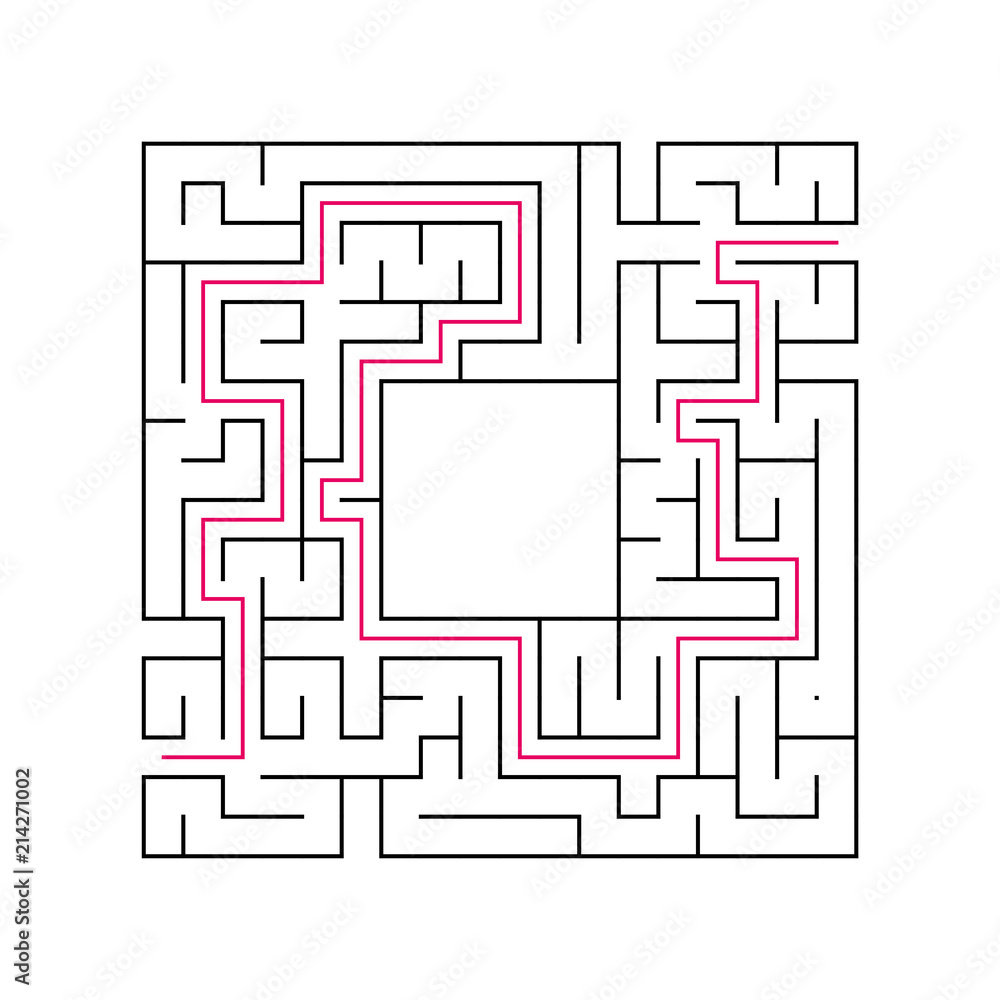 Abstract complex labyrinth. Black stroke on a white background. An interesting puzzle game for children. Vector illustration. With the right way.