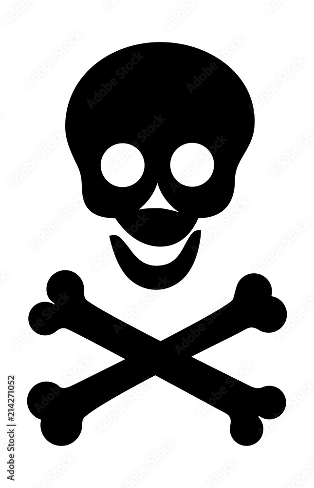 Cartoon cheerful skull and bones silhouette. Vector illustration. Isolated on white background Cartoon cheerful skull and bones silhouette. Vector illustration. Isolated on white background