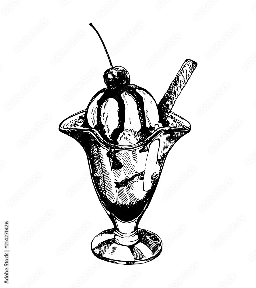 Hand drawn sketch style ice cream isolated on white background. Vector illustration. Hand drawn sketch style ice cream isolated on white background. Vector illustration.