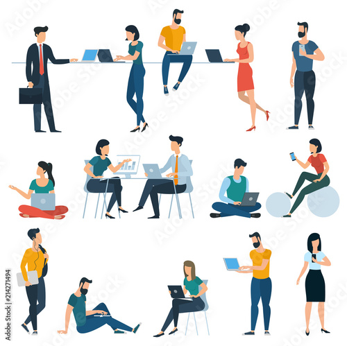 Young men and women with smartphones