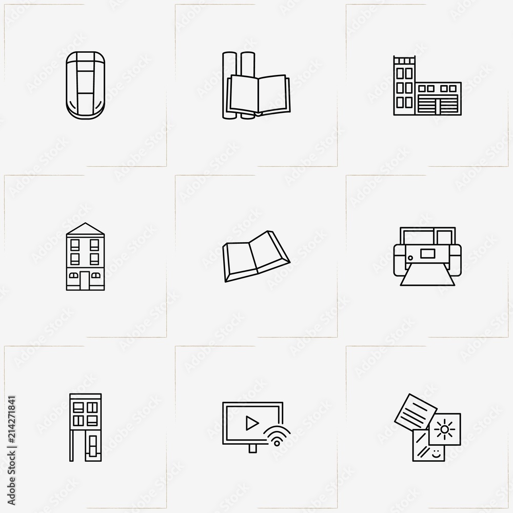Workspace line icon set with mobile phone, television monitor and photo camera cards Workspace line icon set with mobile phone, television monitor and photo camera cards