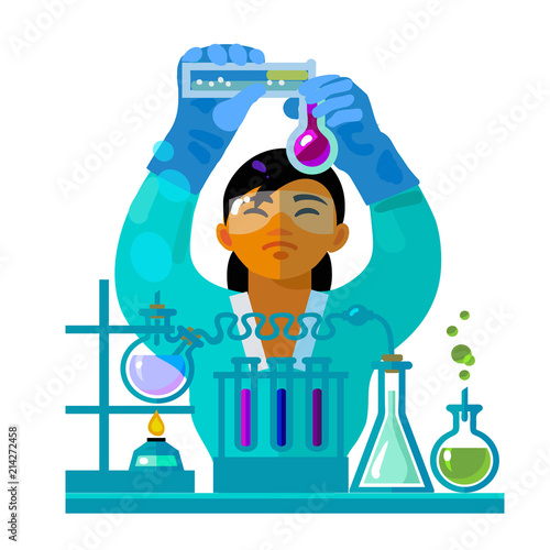 Woman scientist working in the laboratory. Vector photo