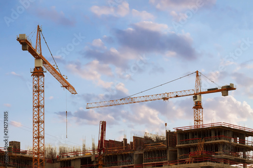 Canvastavla Civil engineering of building construction site with tower block and crane
