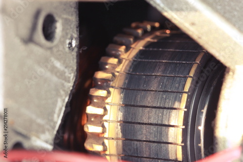 Fotografie Detail of a used electric motor: Commutator with segments