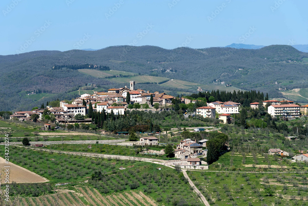 Panoramic beautiful view of Radda in Chianti province of Siena, Tuscany, Italy.