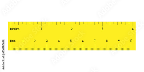 Both side ruler with scales in centimeters and inches. Yellow vector illustration.