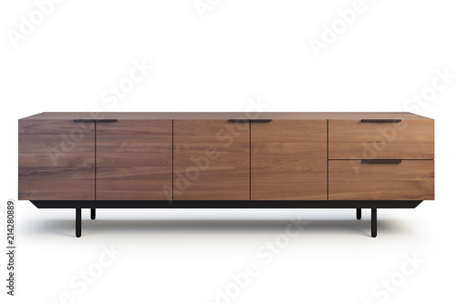 Wooden sideboard with retractable shelves. 3d render photo