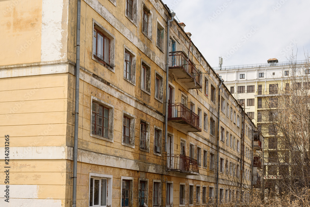 Old abandoned apartment buildings are being prepared for demolition