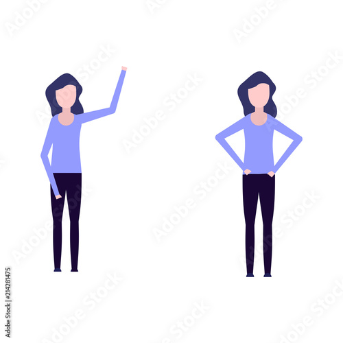 Girl flat style, girl shows gestures