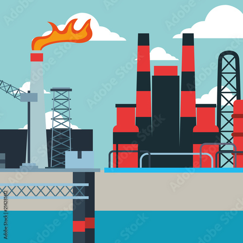 platform refinery production chimney flame oil industry