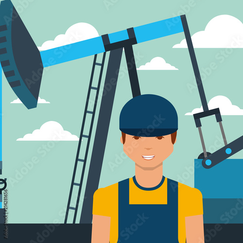 worker man and pump jack oil industry