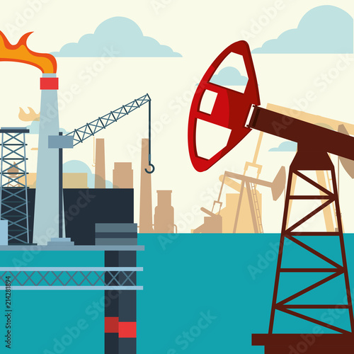 oil industry pump jack platform production in the sea