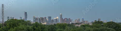 Aerial View of Downtown Austin Skyline Over the Green Trees